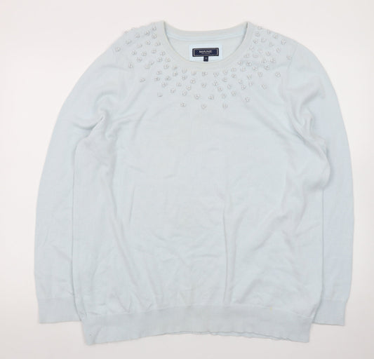 Maine New England Women's Blue Beaded Crew Neck Jumper Size 20