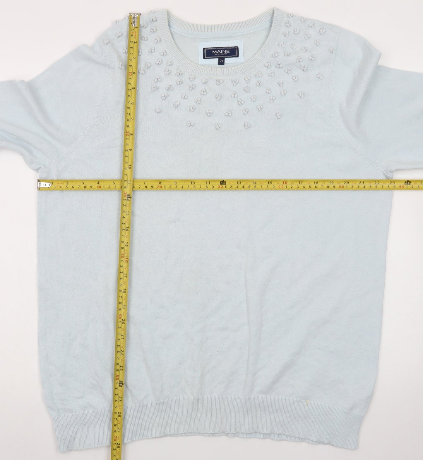 Maine New England Women's Blue Beaded Crew Neck Jumper Size 20