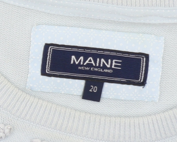 Maine New England Women's Blue Beaded Crew Neck Jumper Size 20