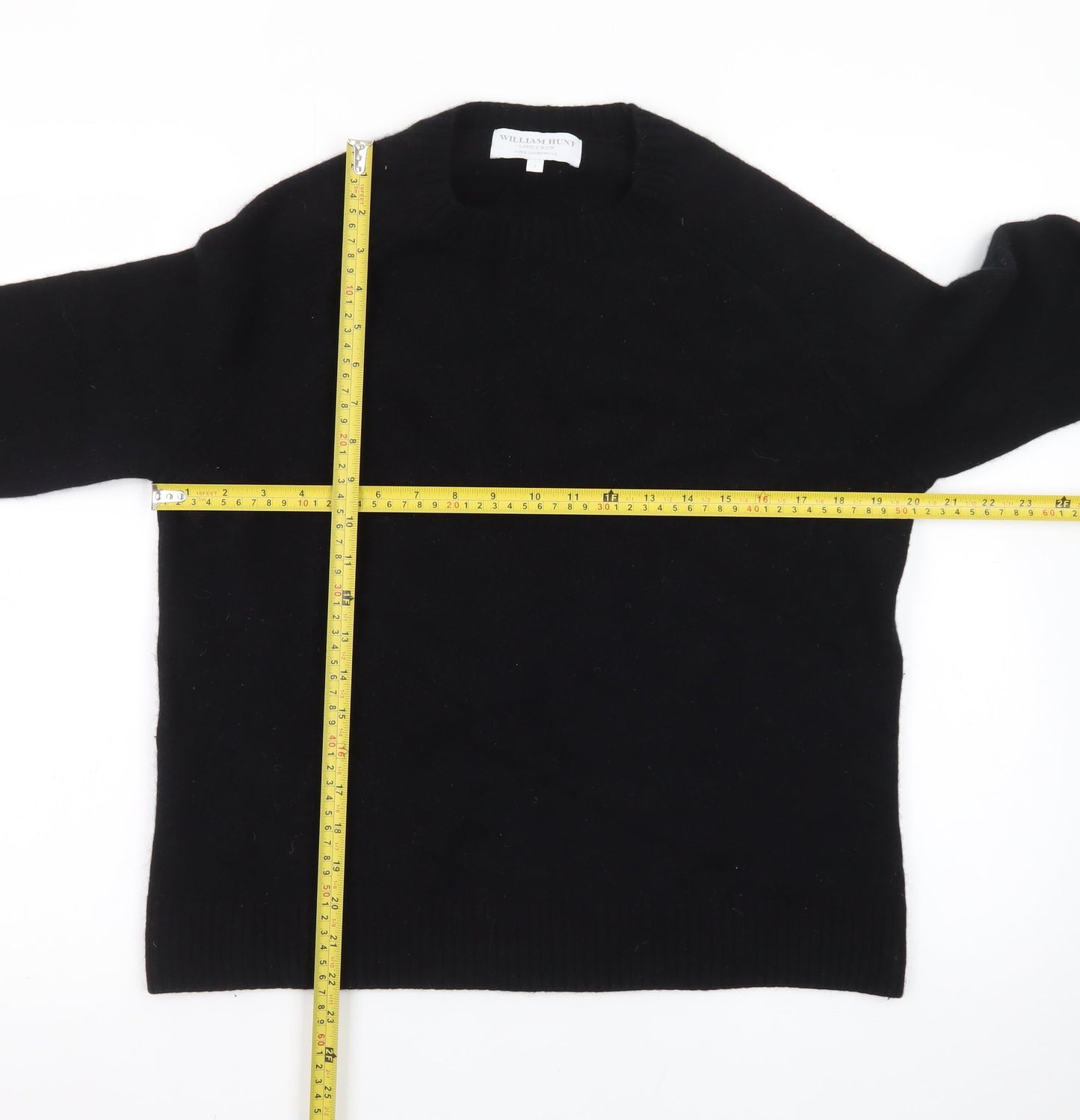 William Hunt Men's Black Wool Crew Neck Pullover Jumper Size L