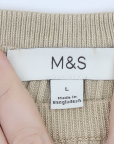 Marks and Spencer Women Beige Ruffle Knit Short Sleeve Jumper L