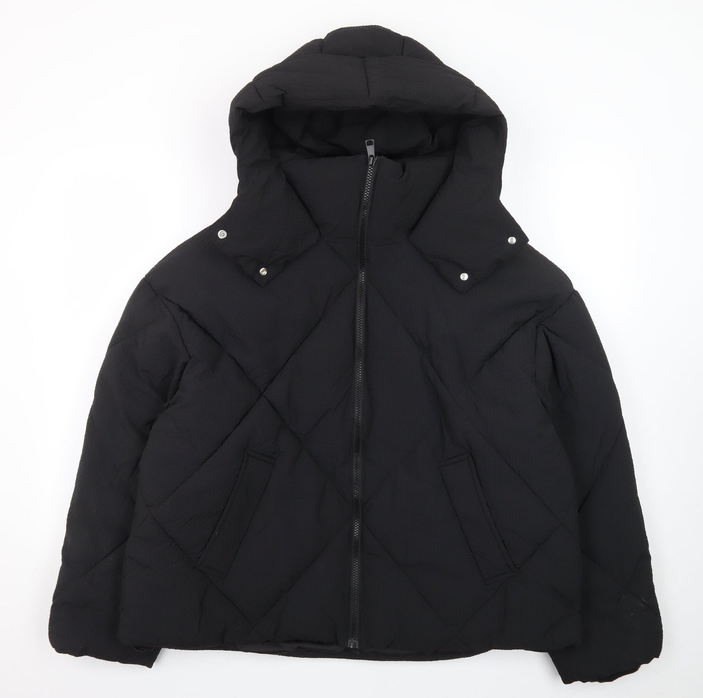 Next Womens Black Hooded Quilted Puffer Jacket Size M