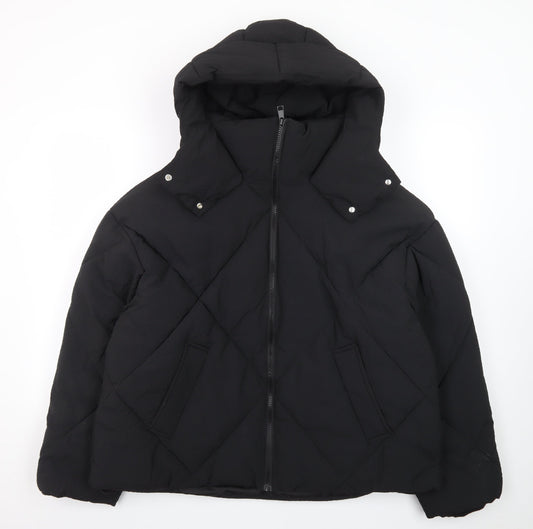 Next Womens Black Hooded Quilted Puffer Jacket Size M