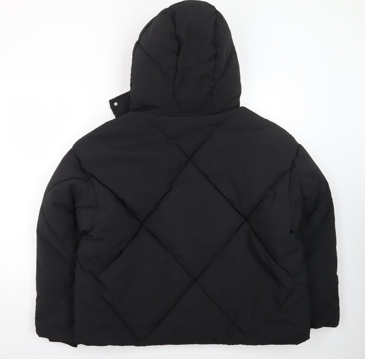 Next Womens Black Hooded Quilted Puffer Jacket Size M