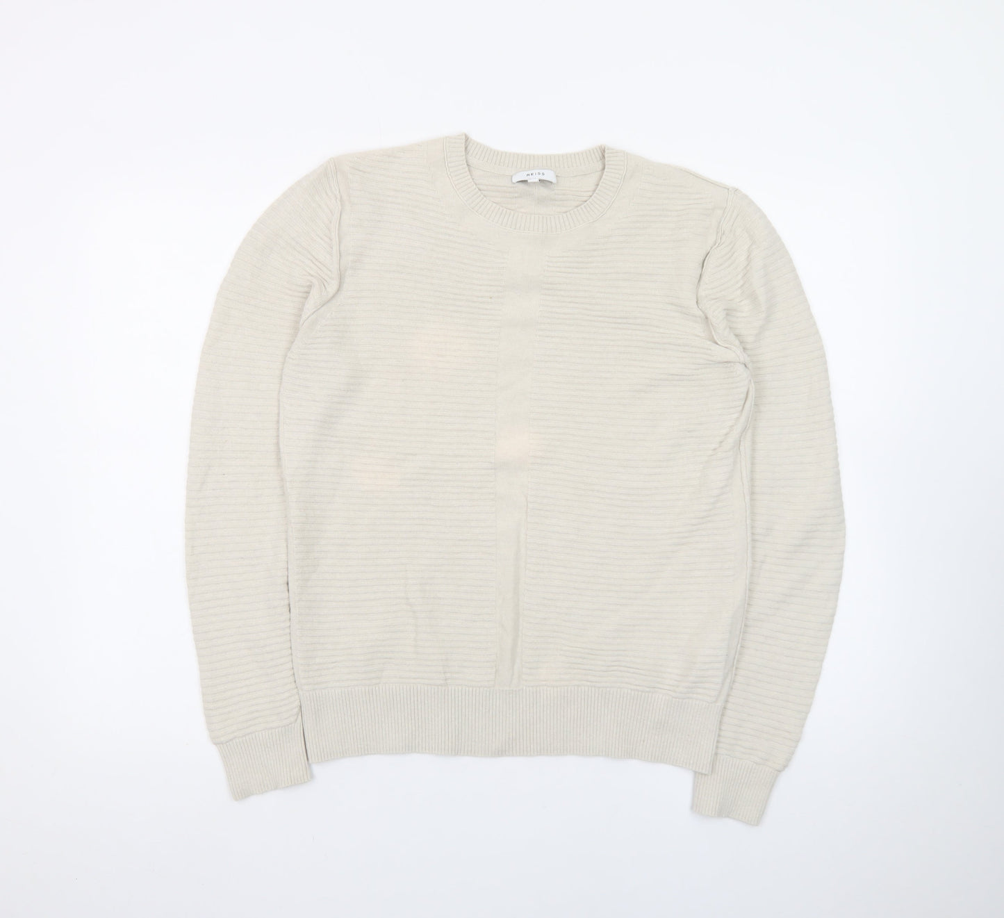 Reiss Men's Beige Cotton Crew Neck Pullover Jumper M