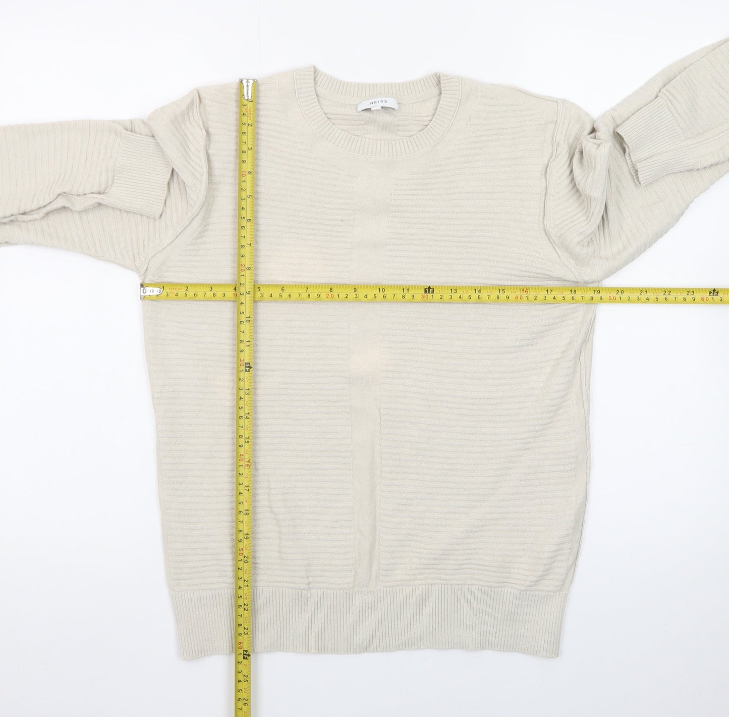 Reiss Men's Beige Cotton Crew Neck Pullover Jumper M