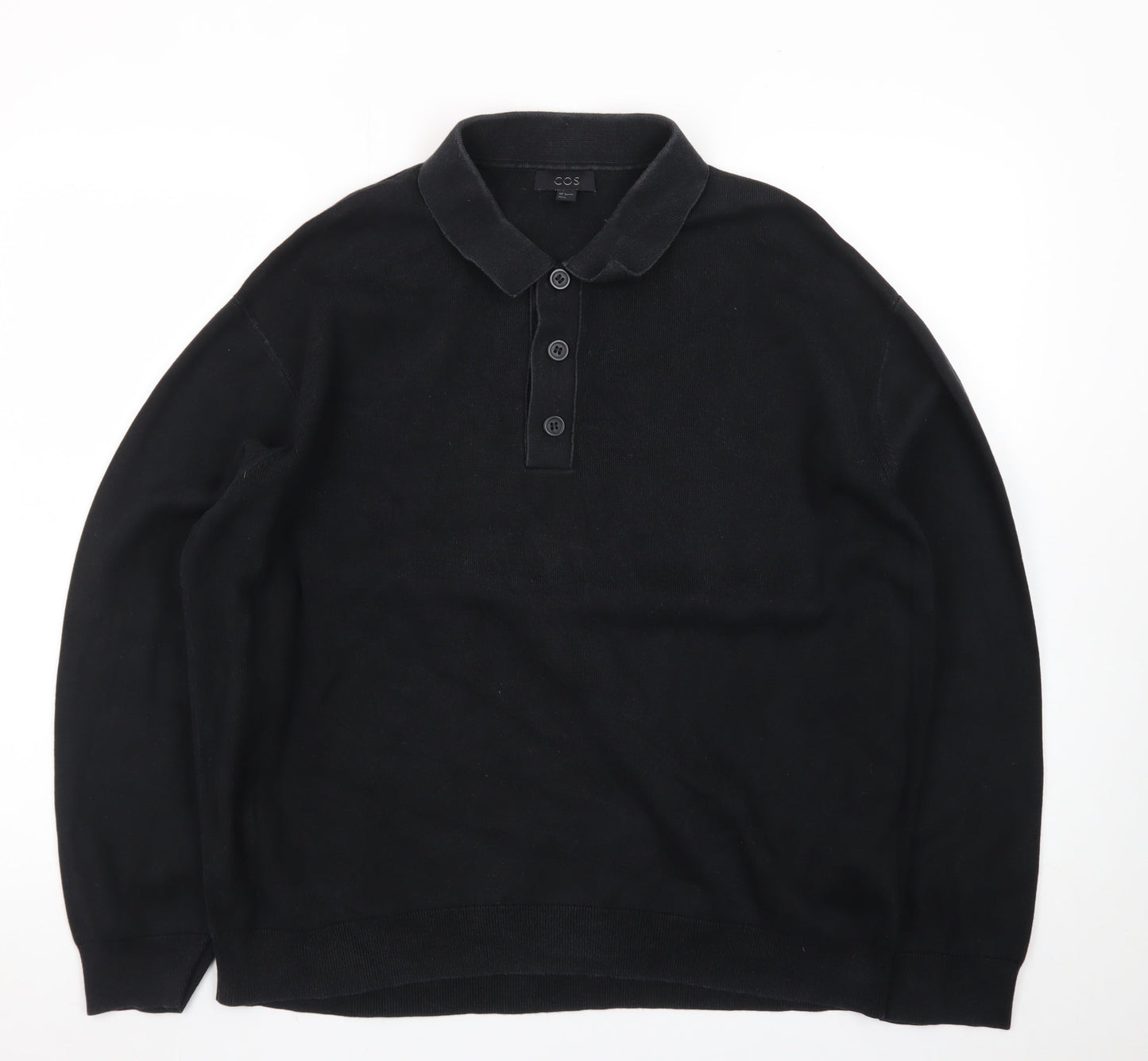 COS Men’s Black Collared Henley Cotton Jumper Size L