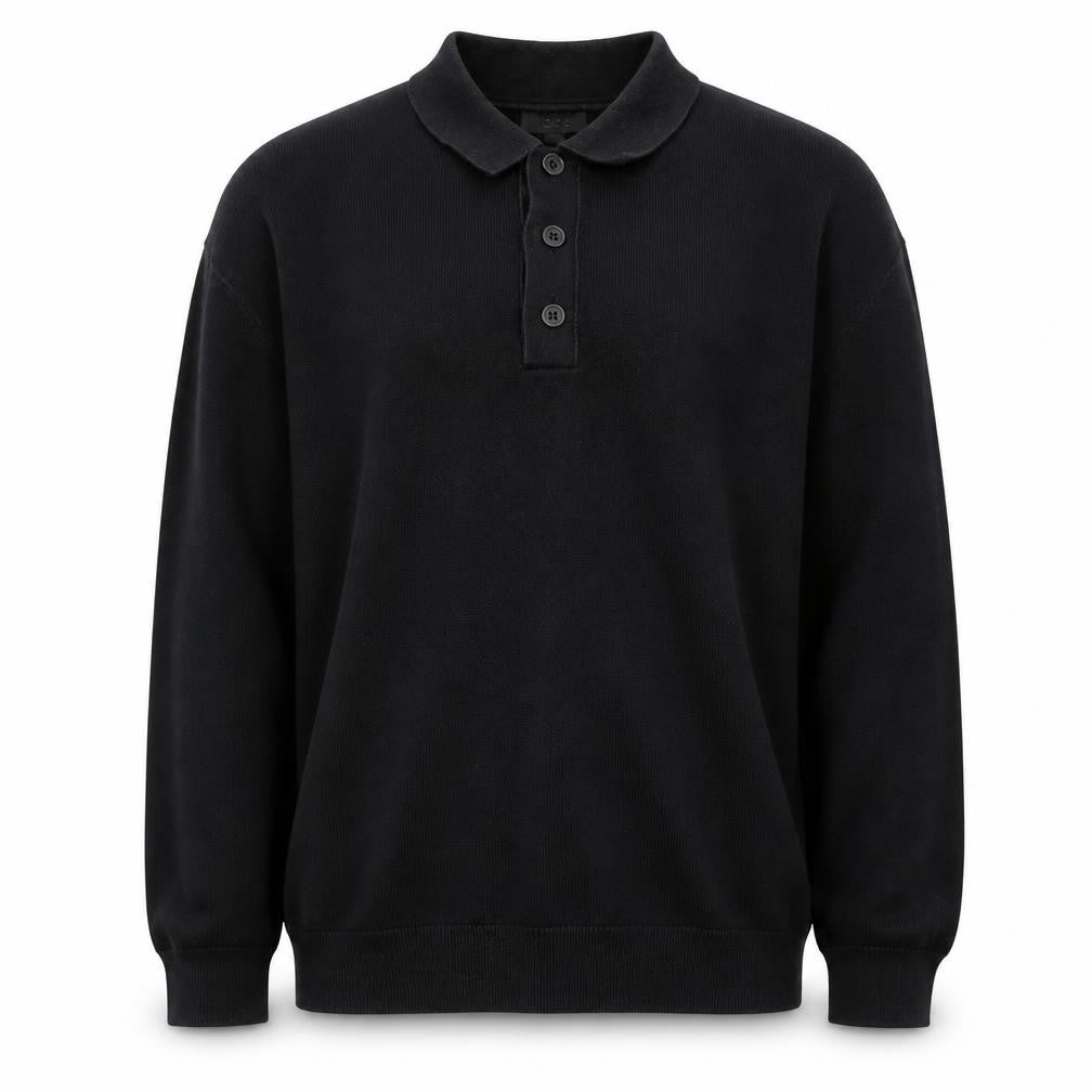 COS Men’s Black Collared Henley Cotton Jumper Size L