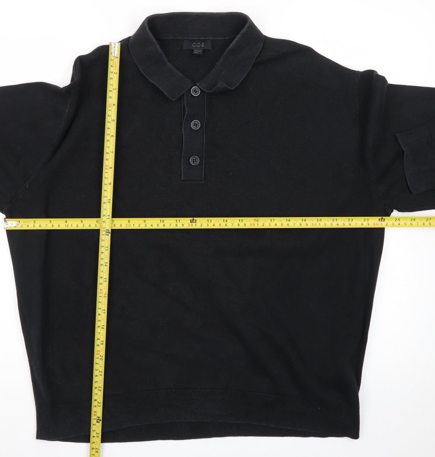 COS Men’s Black Collared Henley Cotton Jumper Size L