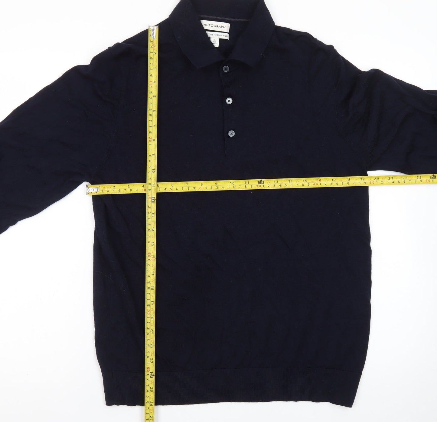 Marks and Spencer Men’s Black XL Merino Wool Collared Henley Jumper