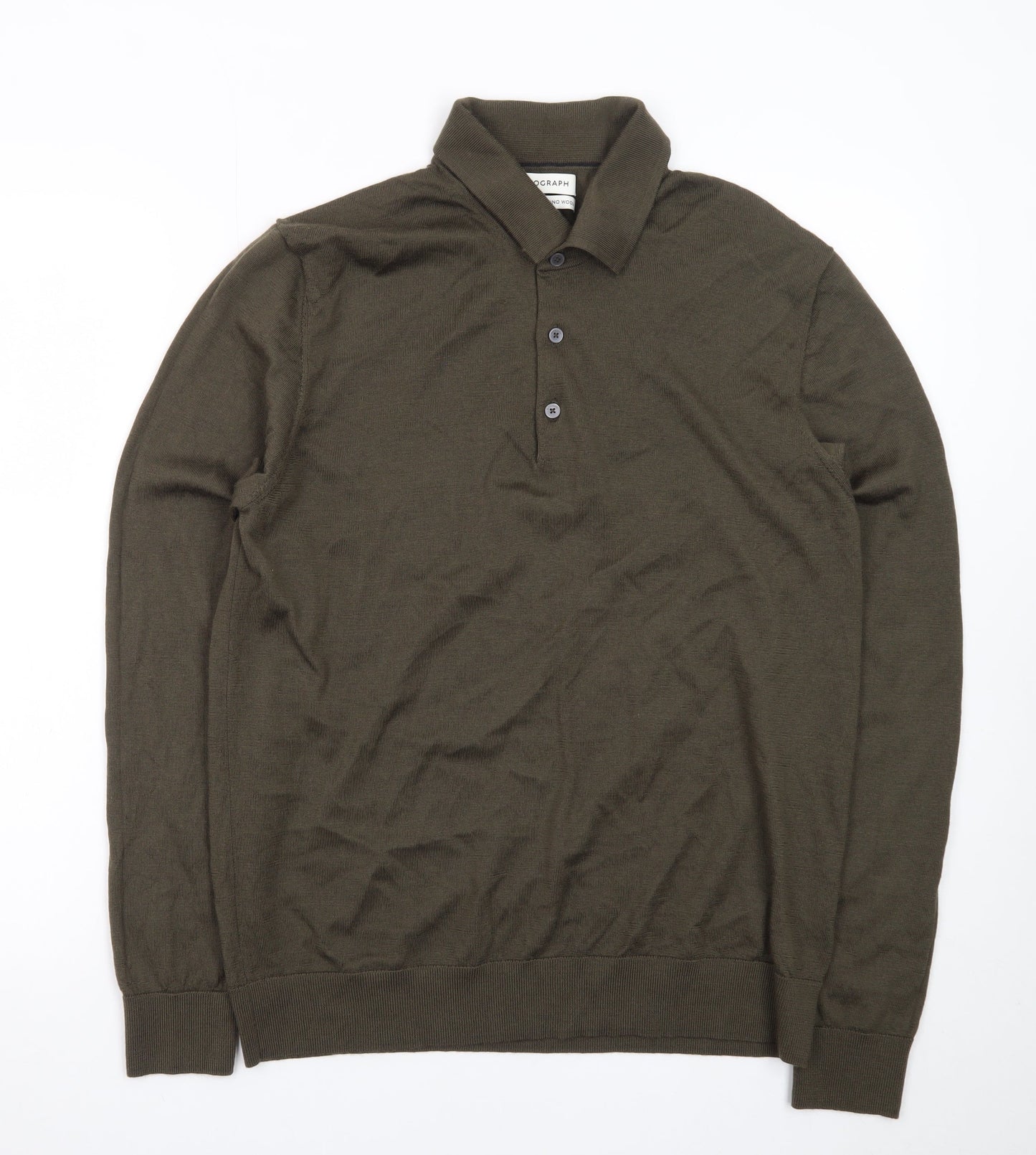 Marks and Spencer Men’s Green Merino Wool Henley Jumper L