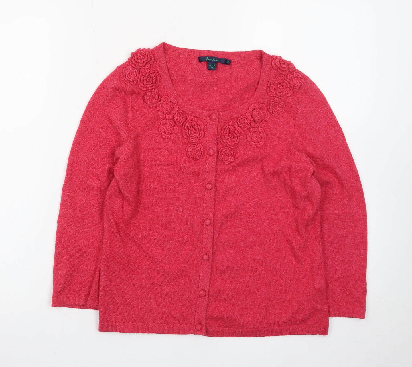 Boden Women Red 12 Cardigan Floral Embroidered Knit Jumper
