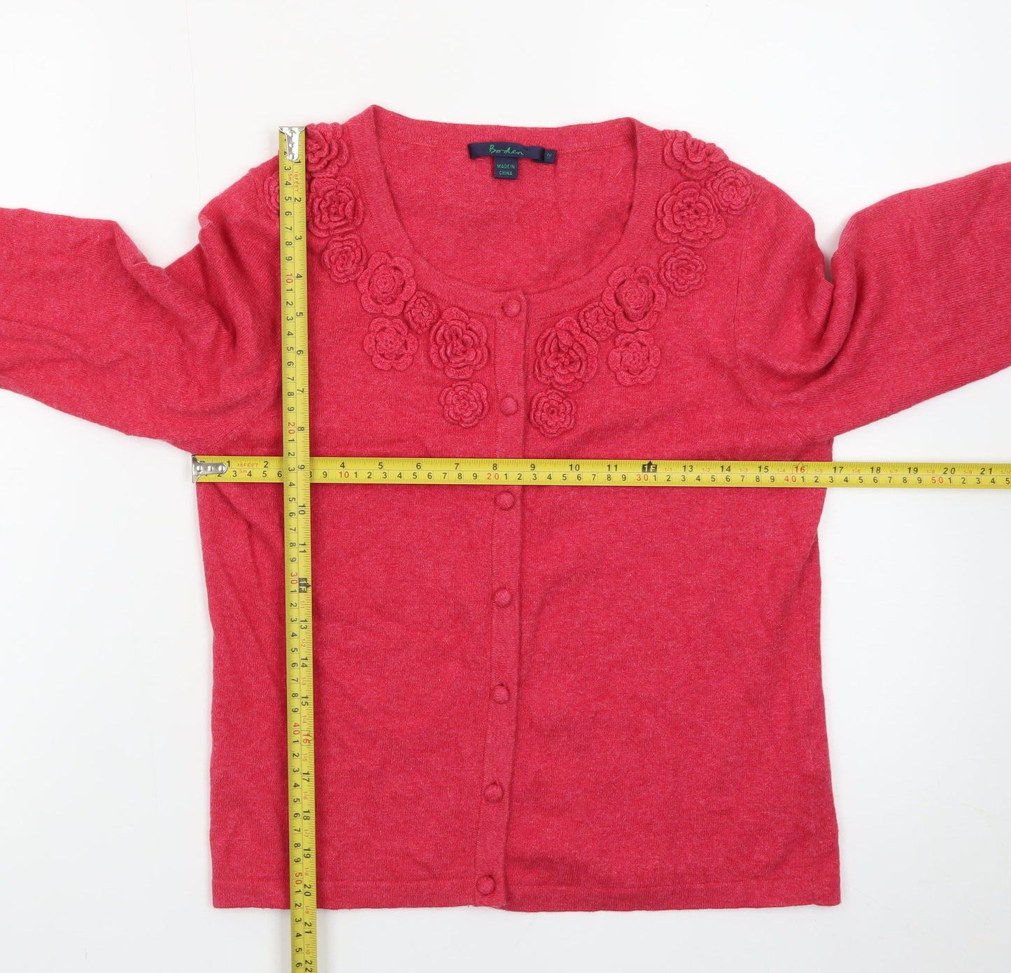 Boden Women Red 12 Cardigan Floral Embroidered Knit Jumper