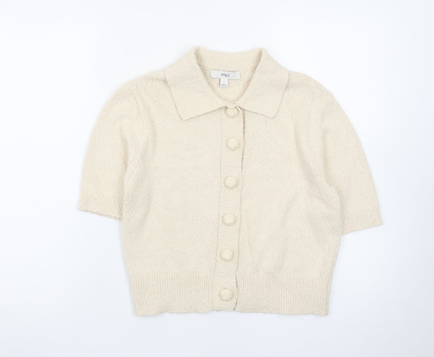 Marks and Spencer Women’s Beige Collared Short Sleeve Cardigan S Knit