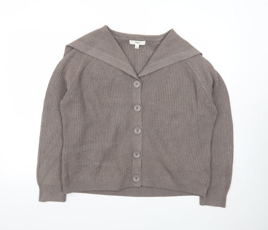 Marks and Spencer Women Brown L Button Collared Ribbed Cardigan