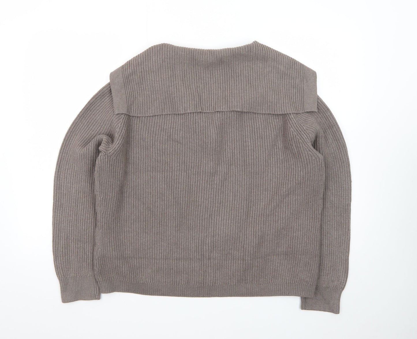 Marks and Spencer Women Brown L Button Collared Ribbed Cardigan