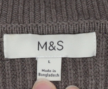 Marks and Spencer Women Brown L Button Collared Ribbed Cardigan