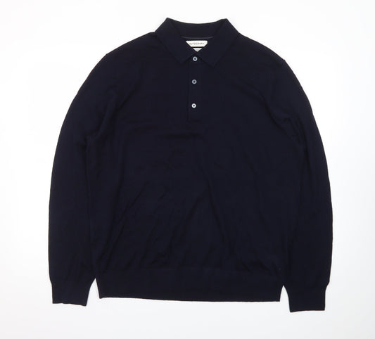 Marks and Spencer Men’s Black XL Merino Wool Collared Henley Jumper