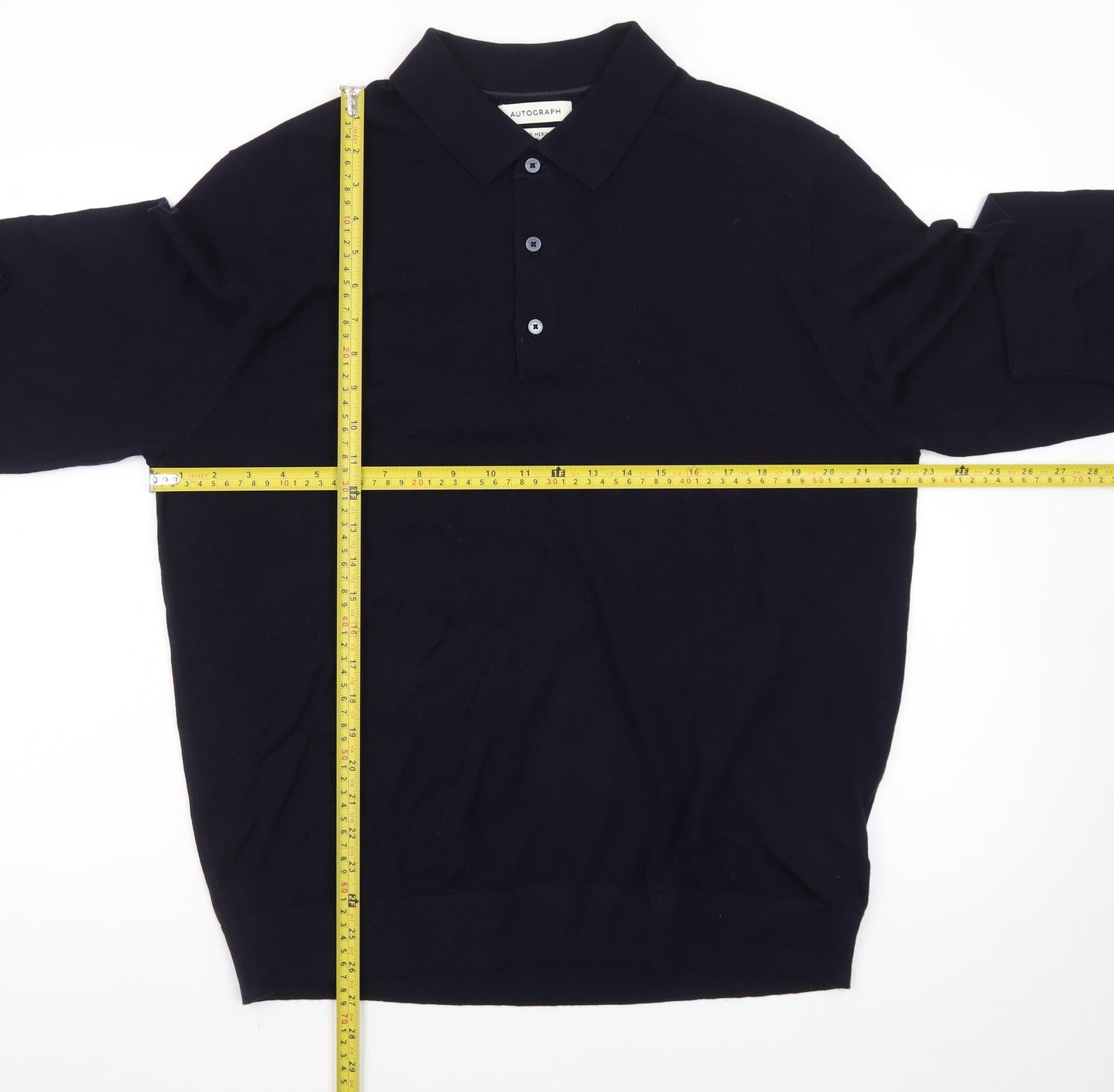 Marks and Spencer Men’s Black XL Merino Wool Collared Henley Jumper
