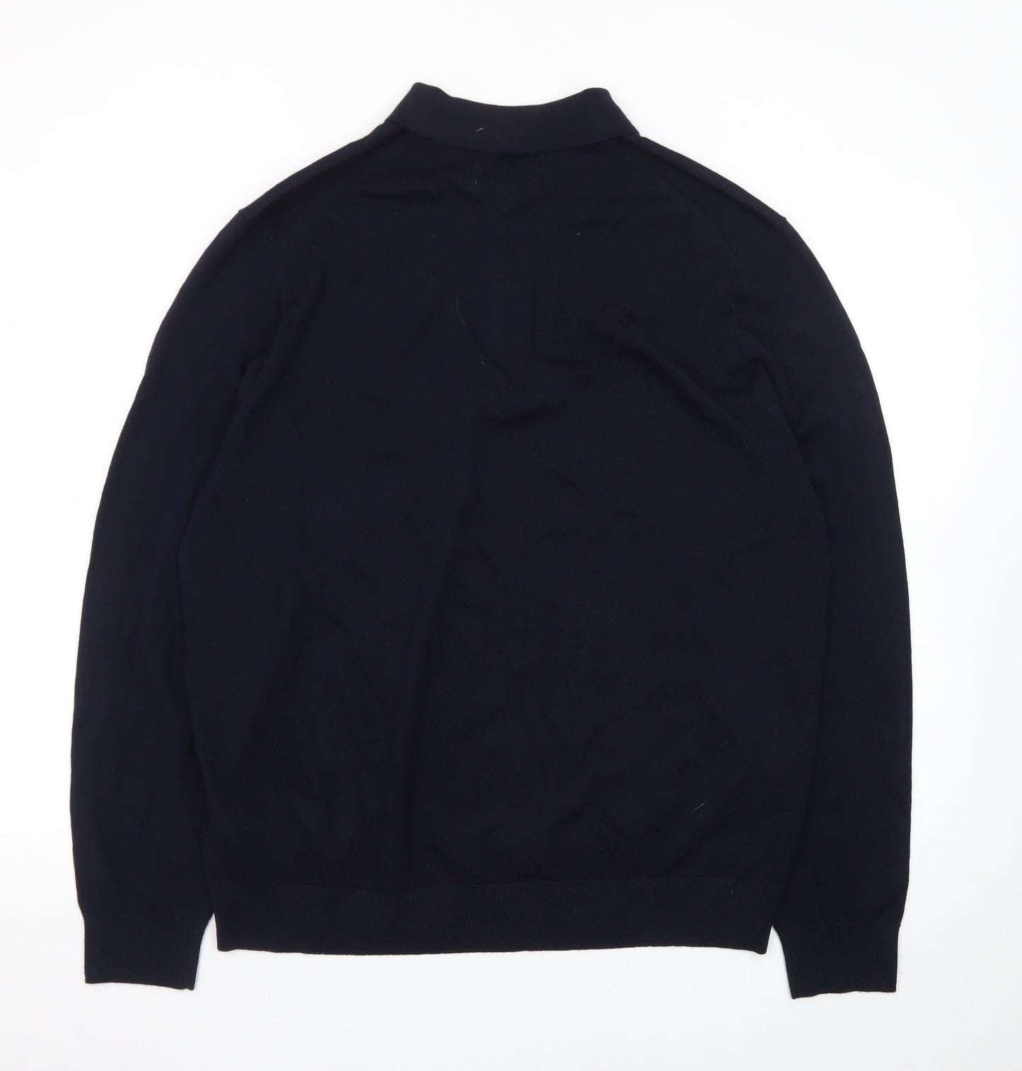 Marks and Spencer Men’s Black XL Merino Wool Collared Henley Jumper