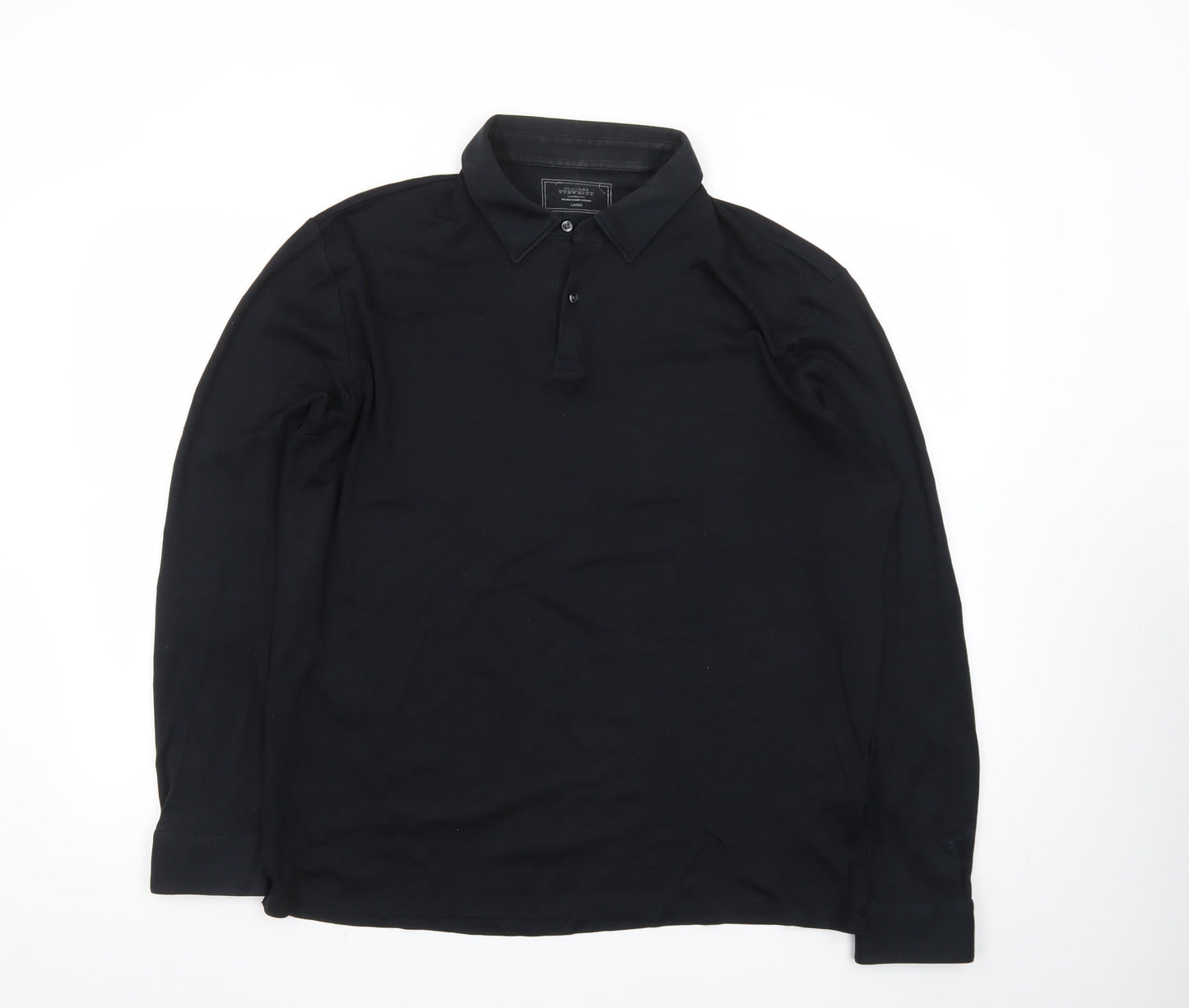 Charles Tyrwhitt Men's Black Long Sleeve Cotton Polo Shirt L
