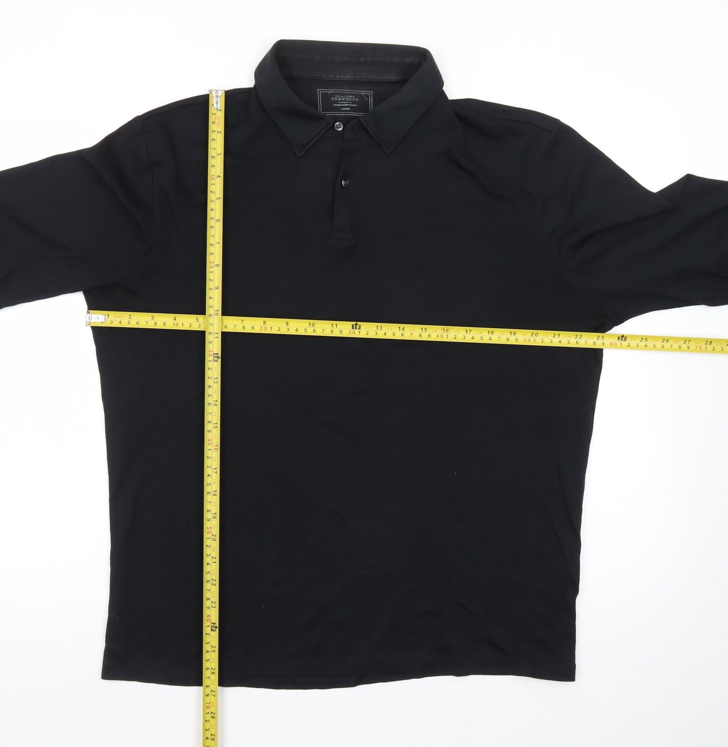 Charles Tyrwhitt Men's Black Long Sleeve Cotton Polo Shirt L
