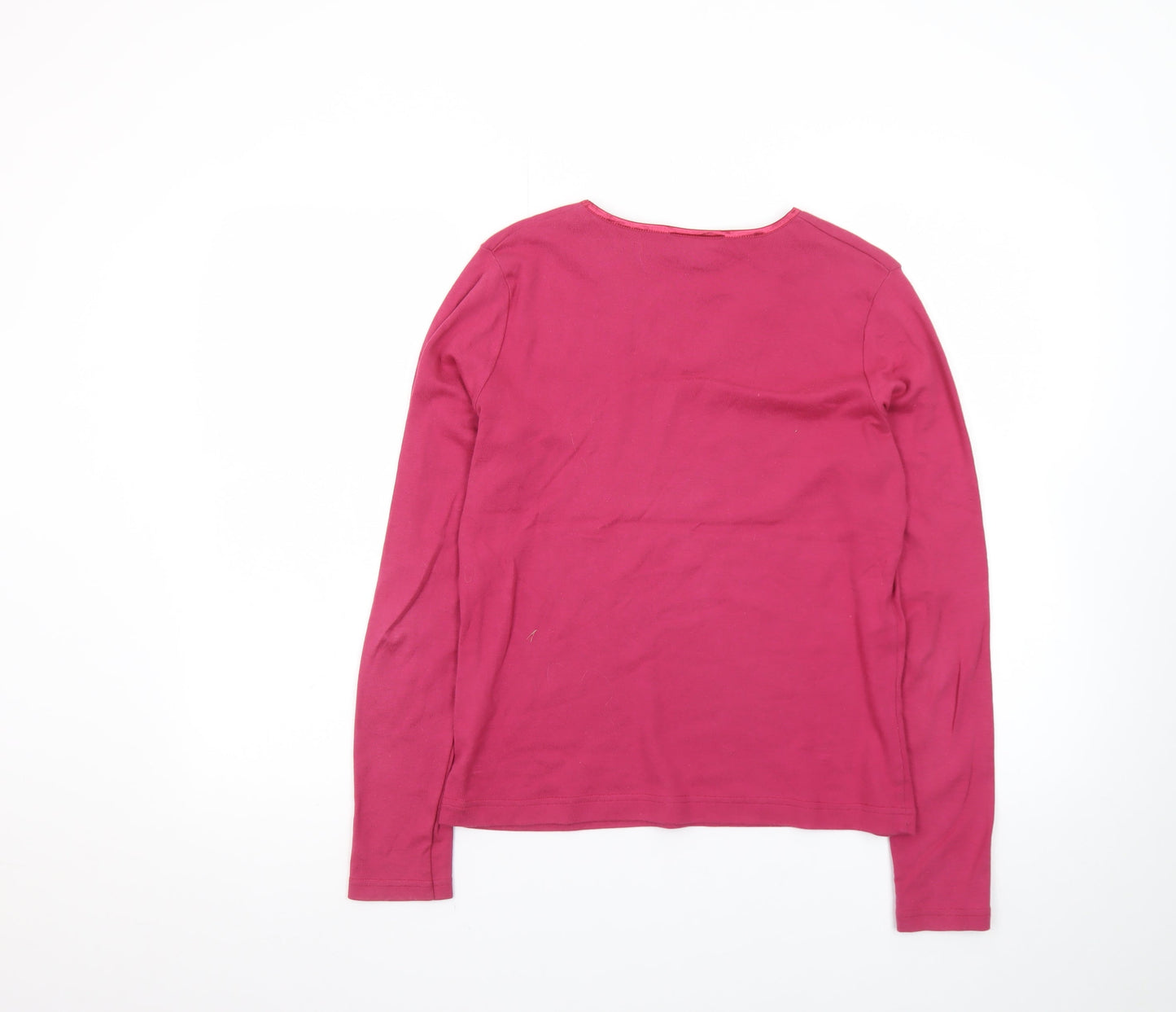 Monsoon Women Pink V-Neck Long Sleeve Cotton Basic Top Size 14