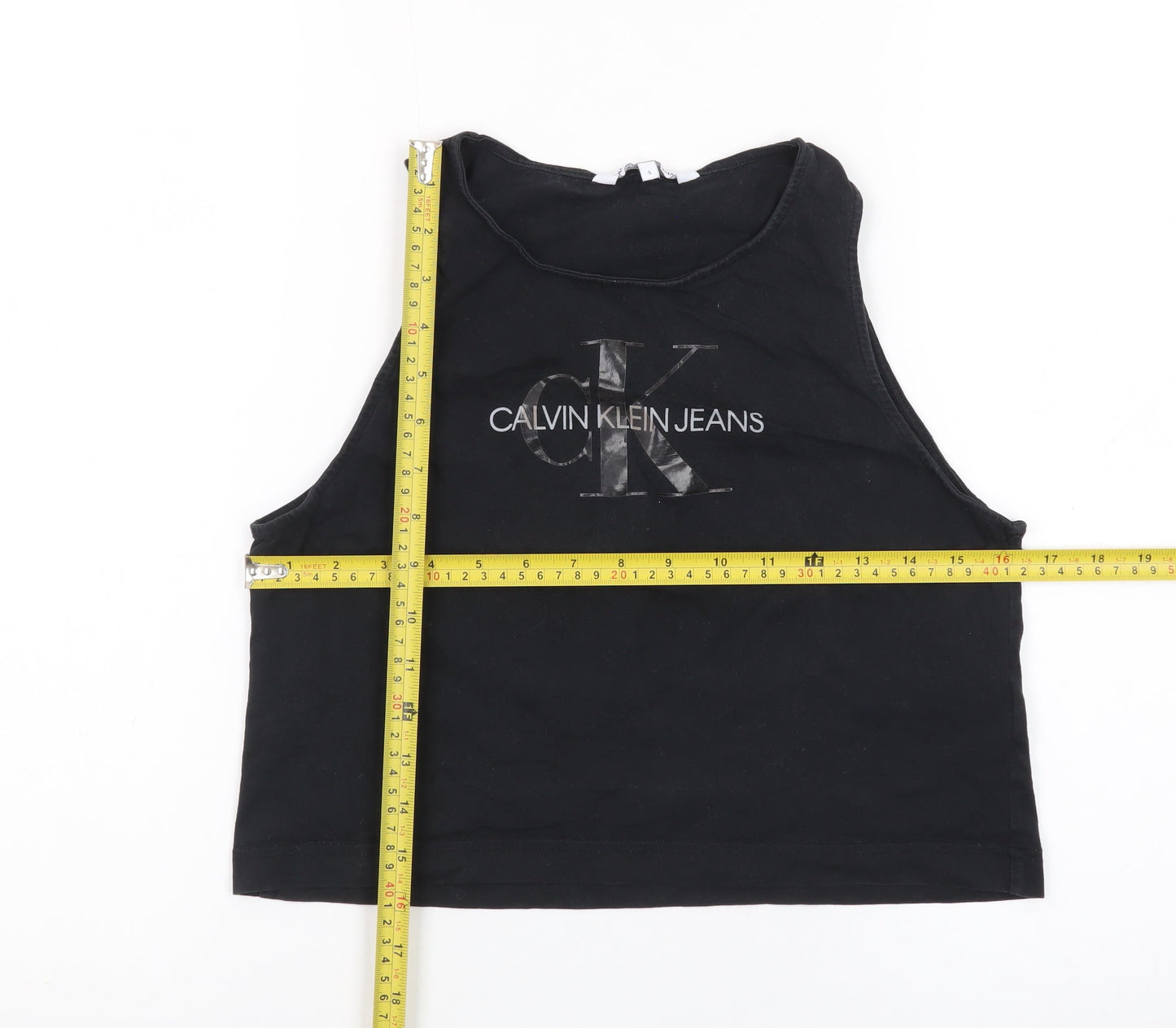 Calvin Klein Jeans Women’s Black Cropped Tank Top S Cotton Stretch