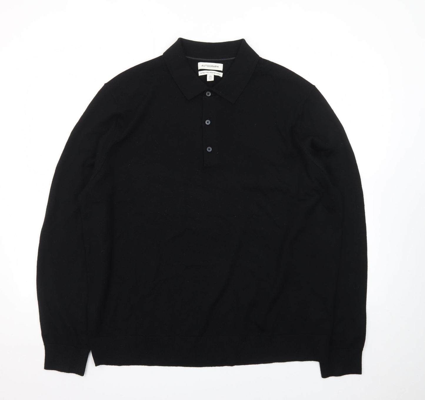 Marks and Spencer Autograph Men's Black 2XL Merino Wool Long Sleeve Polo