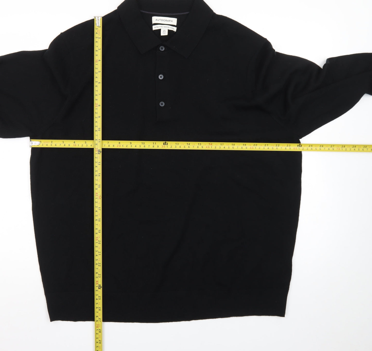 Marks and Spencer Autograph Men's Black 2XL Merino Wool Long Sleeve Polo