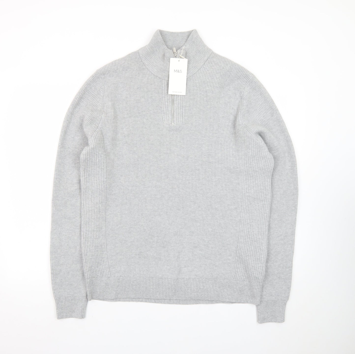 Marks and Spencer Men’s Grey L Half Zip High Neck Jumper