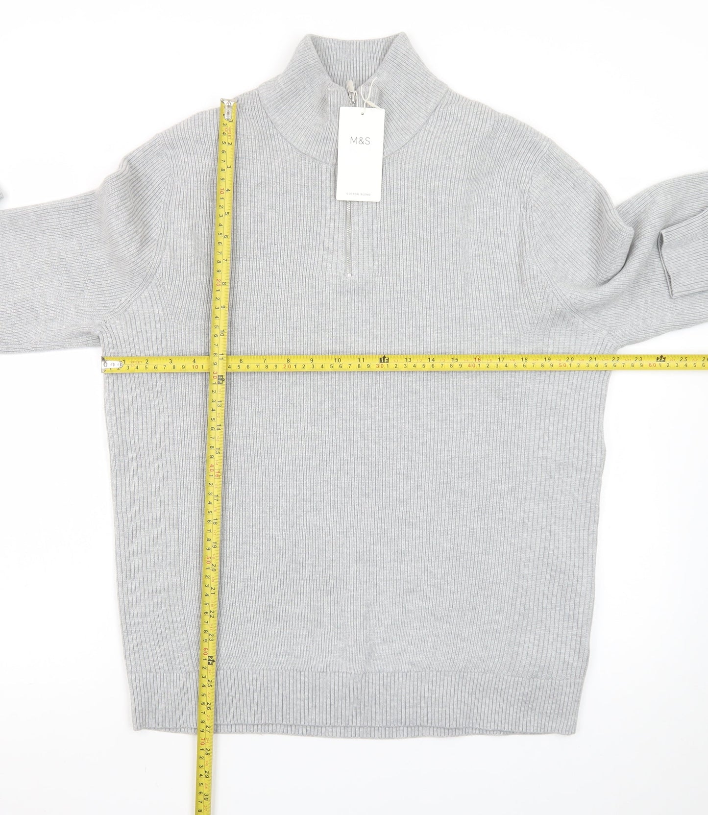 Marks and Spencer Men’s Grey L Half Zip High Neck Jumper