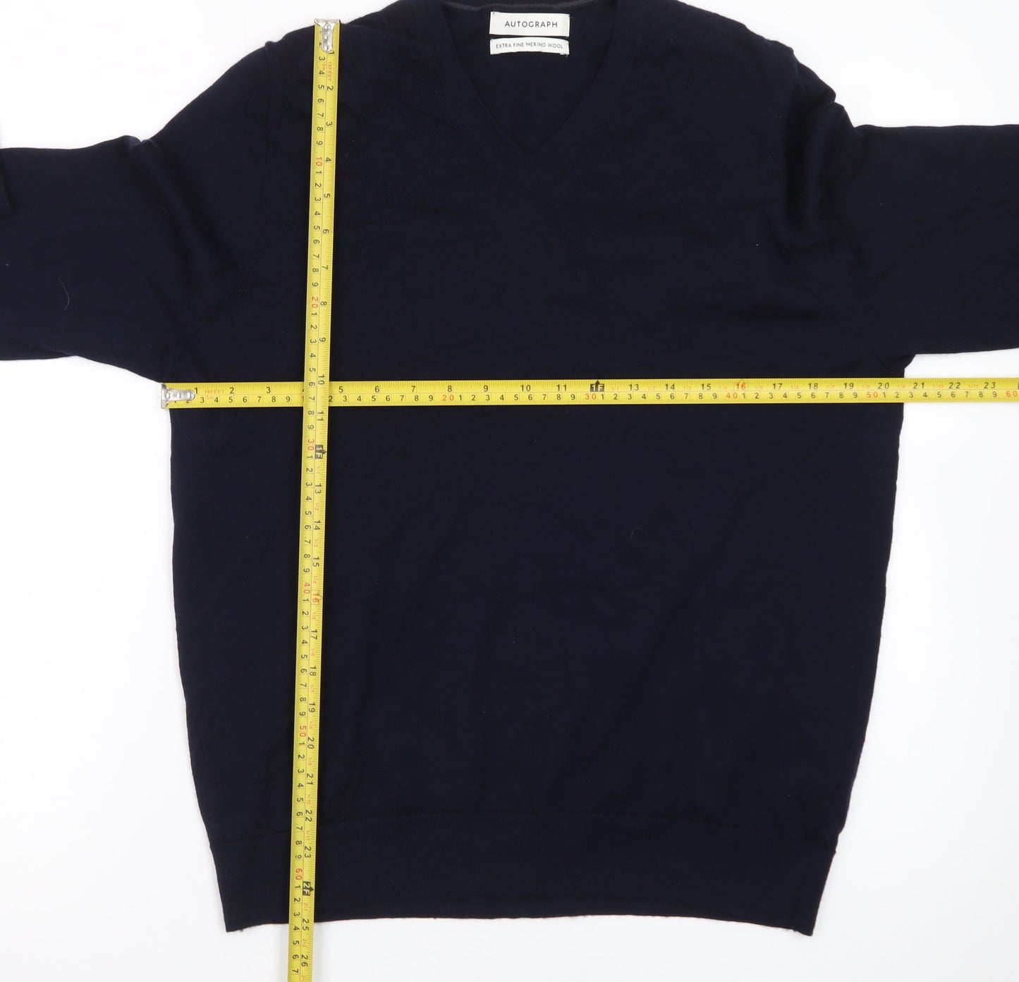 Marks and Spencer Men’s Blue Wool V-Neck Jumper Size L