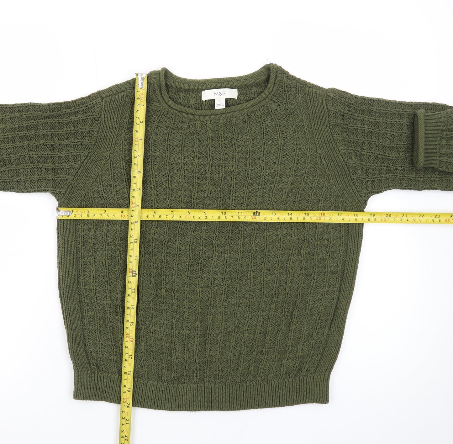 Marks and Spencer Men's Green Cable Knit Cotton Jumper Size S