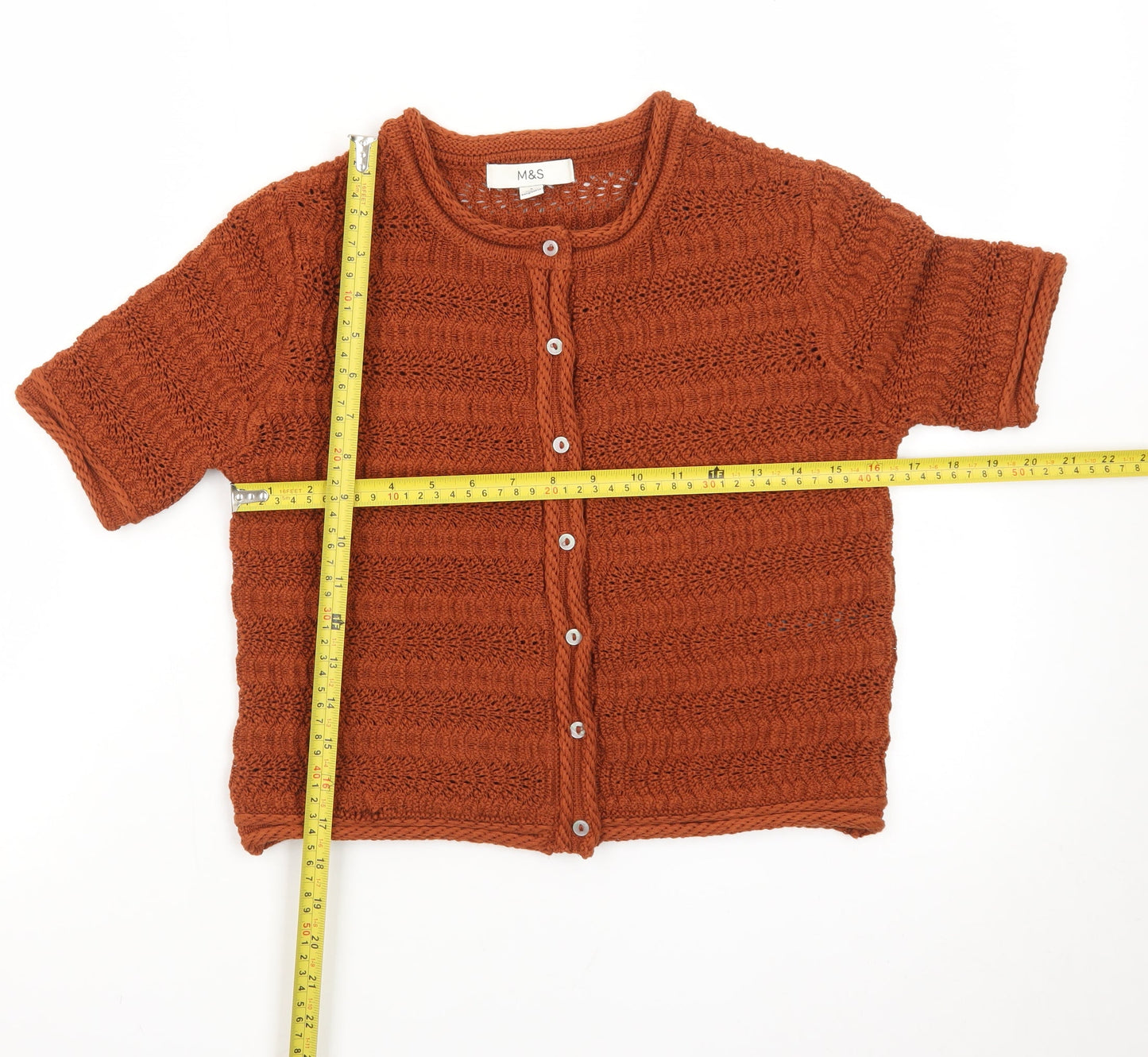 Marks and Spencer Womens Brown Cotton Short Sleeve Knit Cardigan S