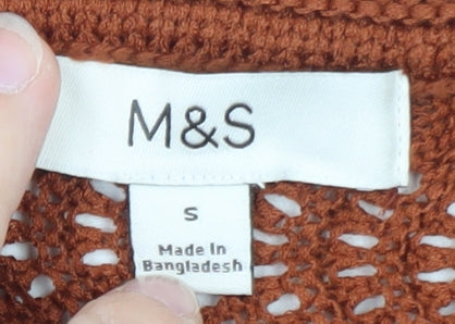 Marks and Spencer Womens Brown Cotton Short Sleeve Knit Cardigan S