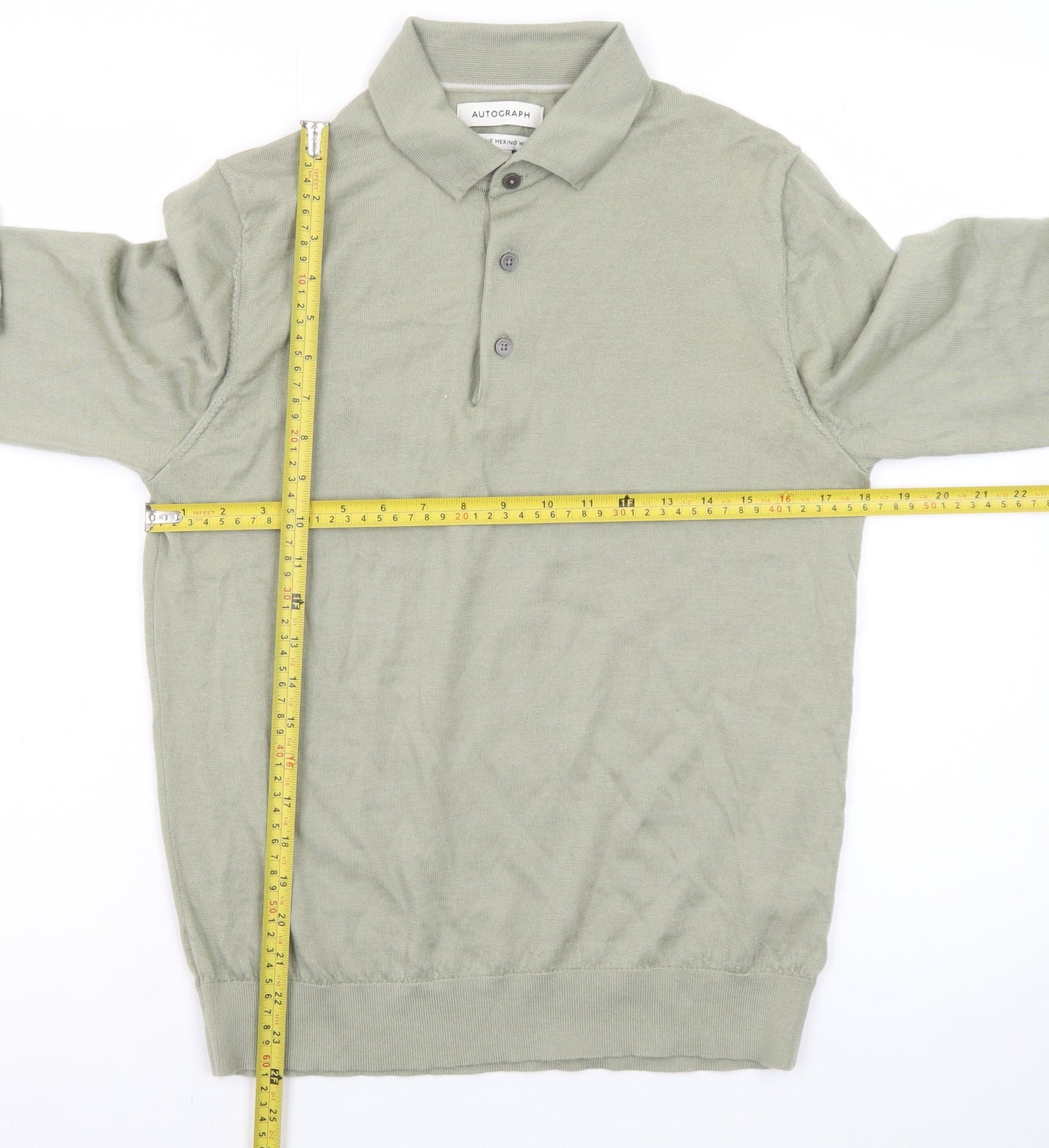 Marks and Spencer Men’s Green Extra Fine Merino Wool Collared Henley Jumper M