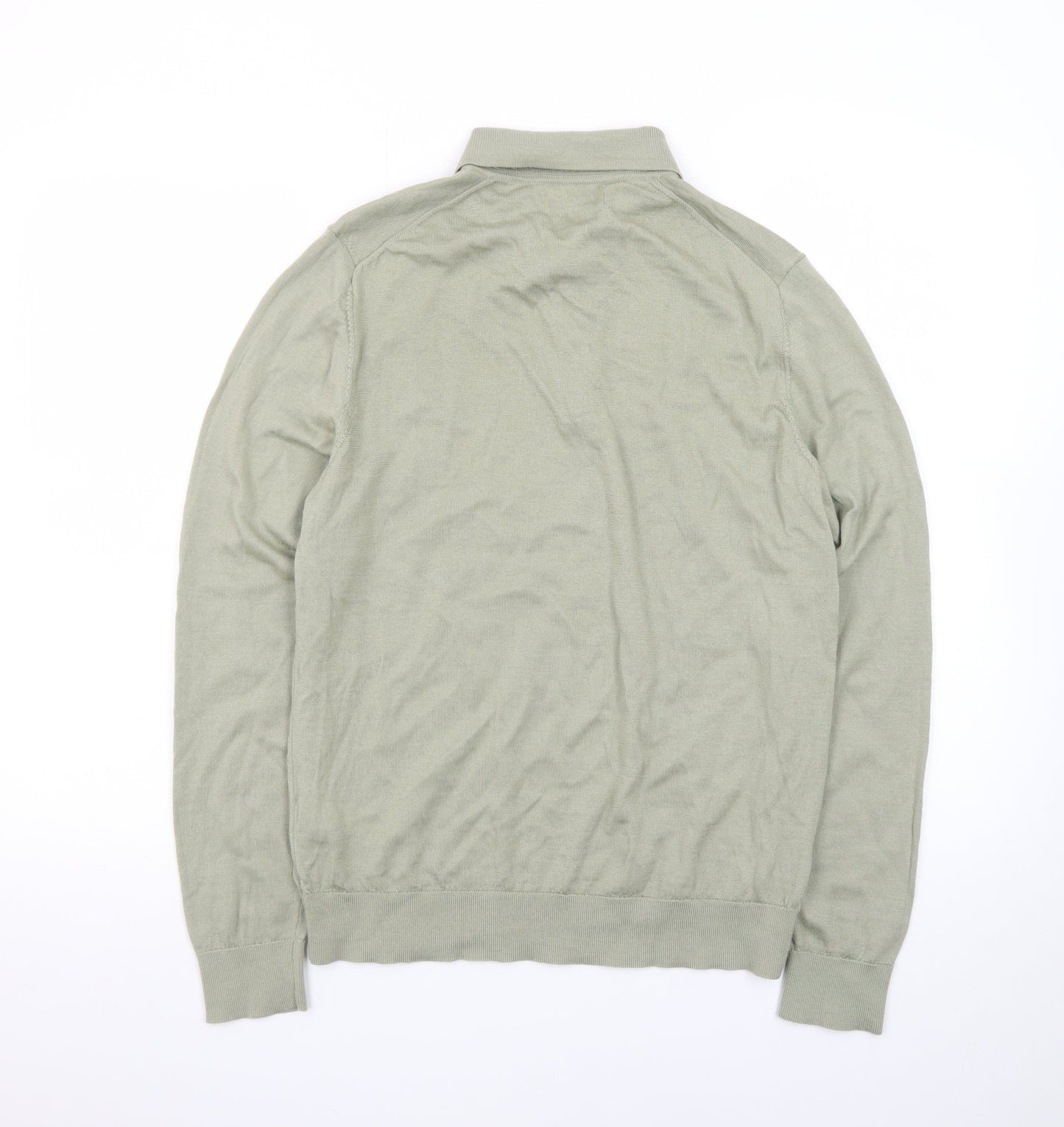 Marks and Spencer Men’s Green Extra Fine Merino Wool Collared Henley Jumper M