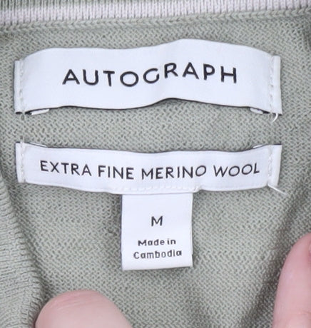 Marks and Spencer Men’s Green Extra Fine Merino Wool Collared Henley Jumper M