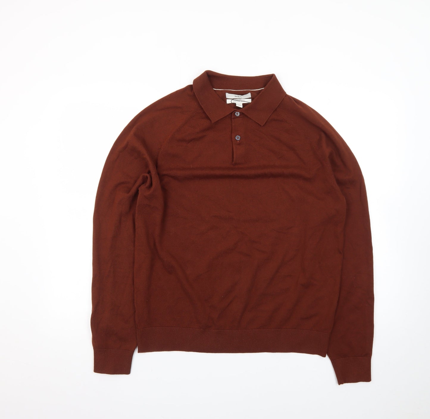 Marks and Spencer Men's Brown Collared Cotton Jumper M