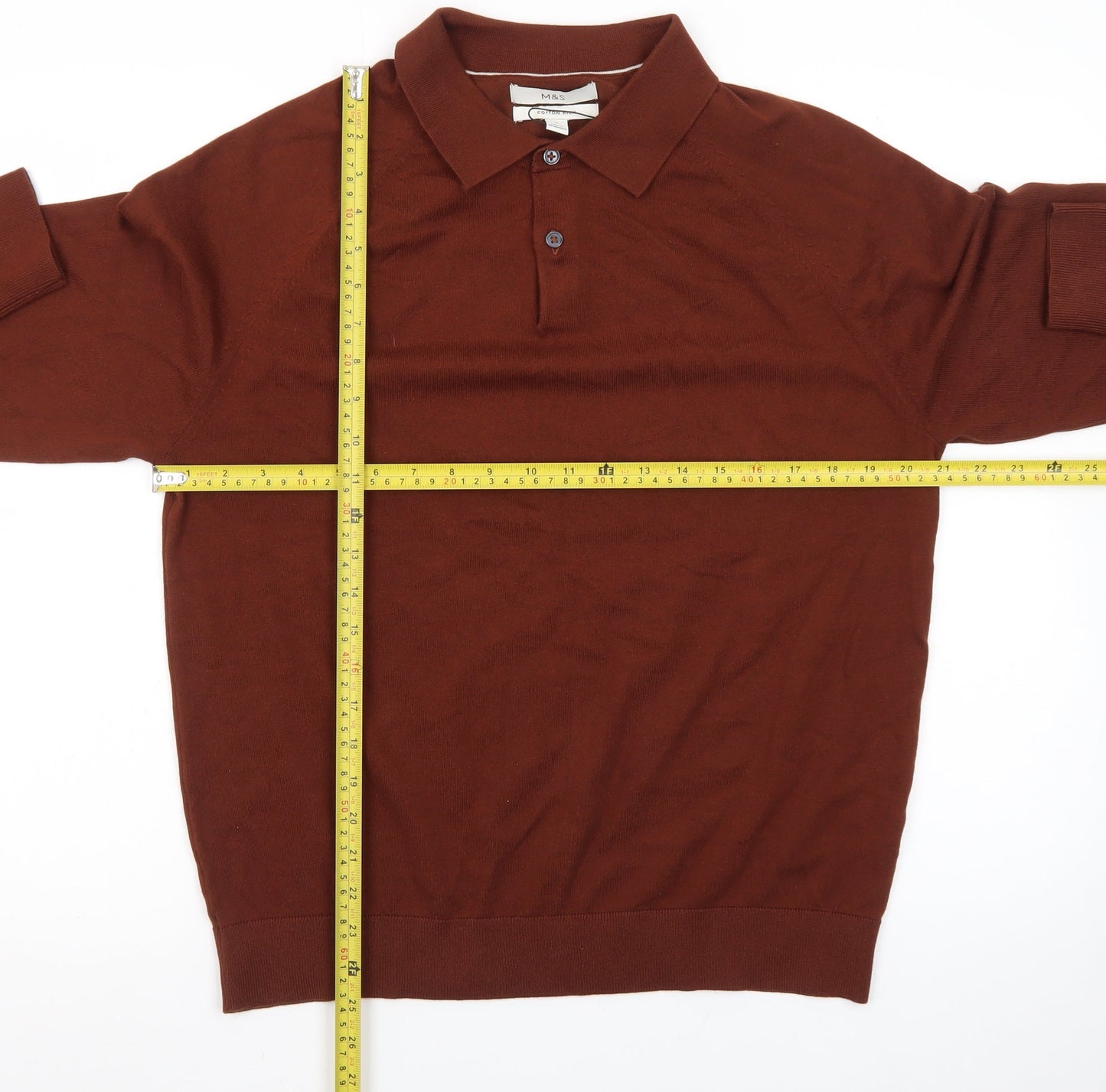 Marks and Spencer Men's Brown Collared Cotton Jumper M
