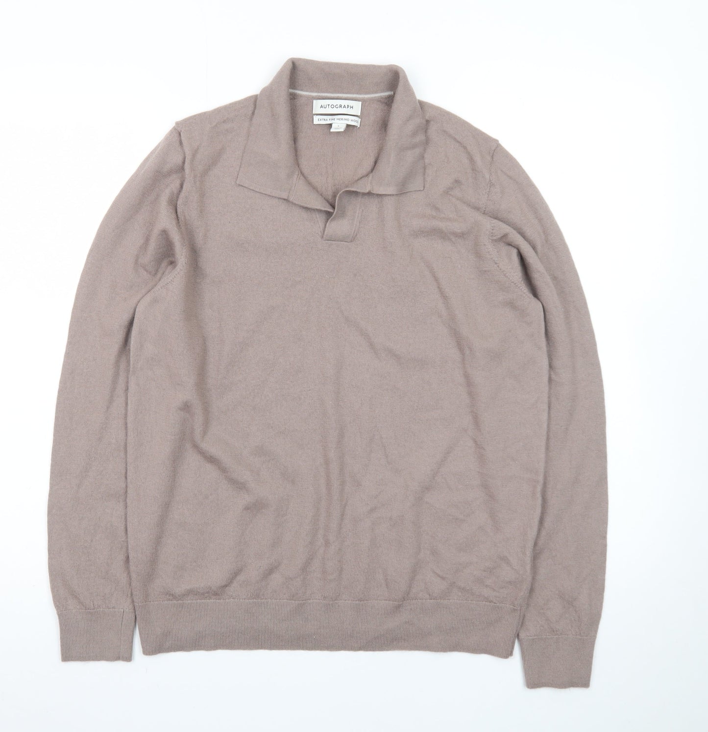 Marks and Spencer Men’s Beige Wool Collared Pullover Jumper L