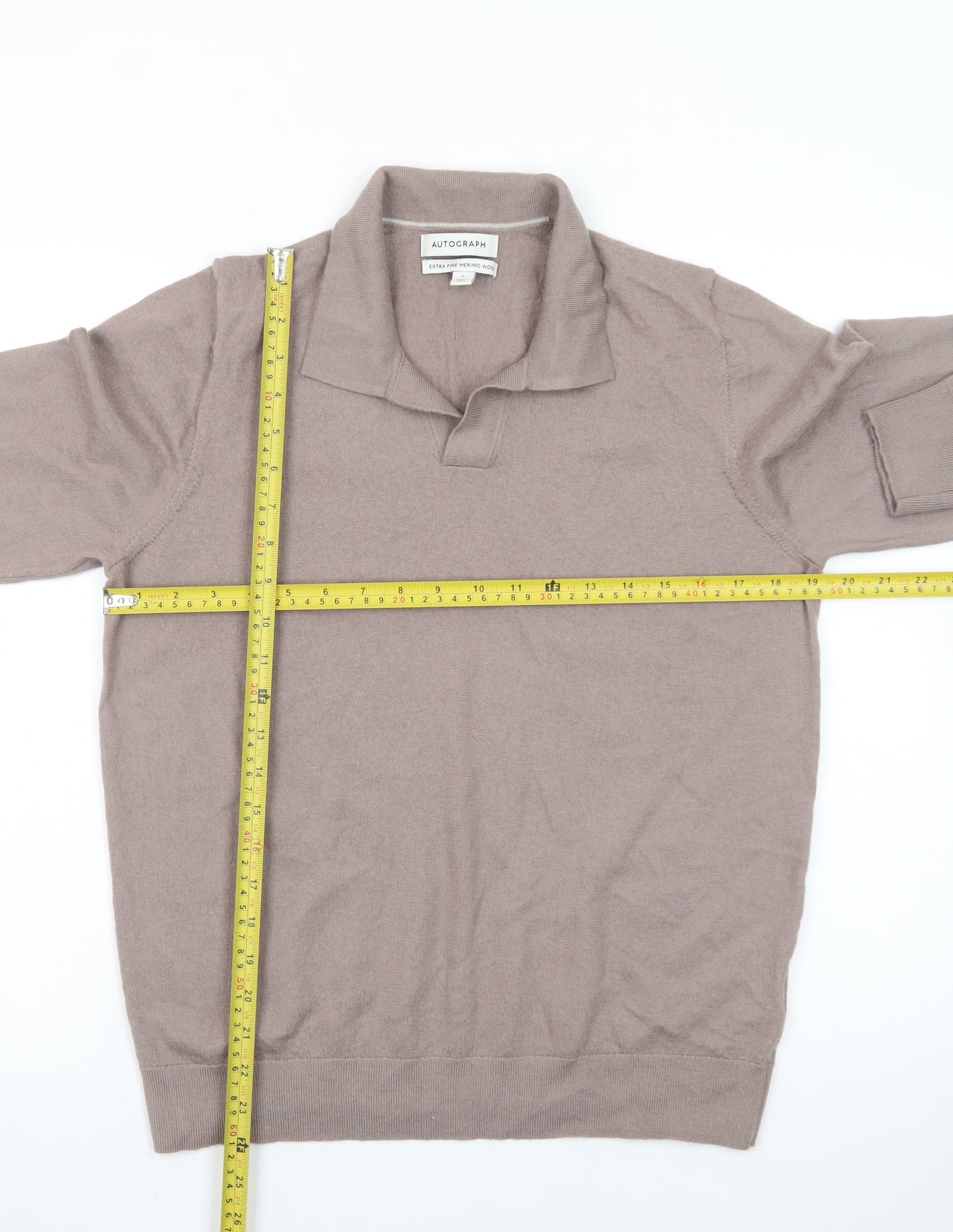Marks and Spencer Men’s Beige Wool Collared Pullover Jumper L