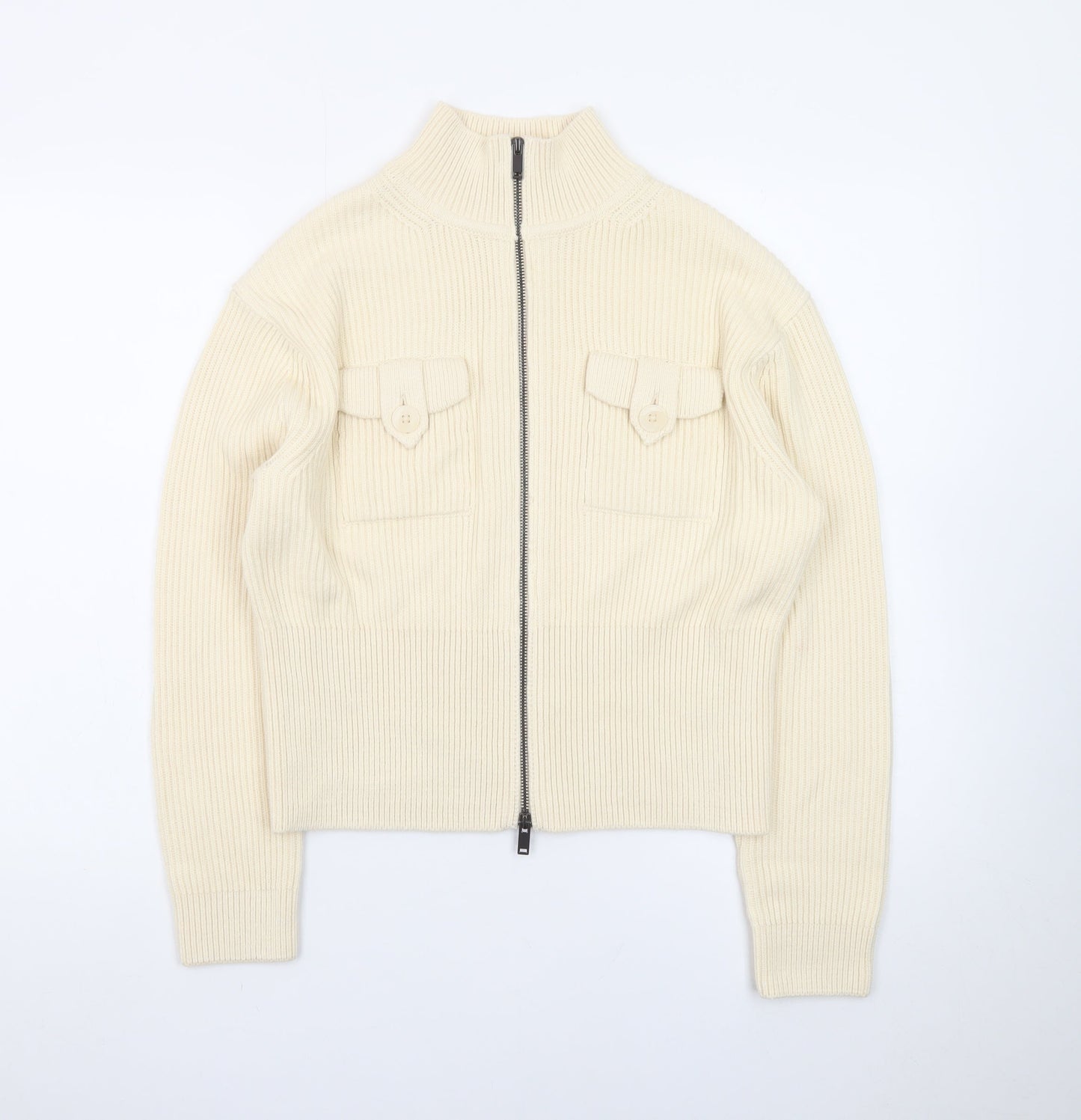 Marks and Spencer Women’s Ivory Full Zip Mock Neck Jumper Size S