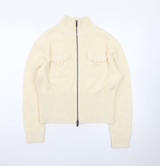 Marks and Spencer Women’s Ivory Full Zip Mock Neck Jumper Size S