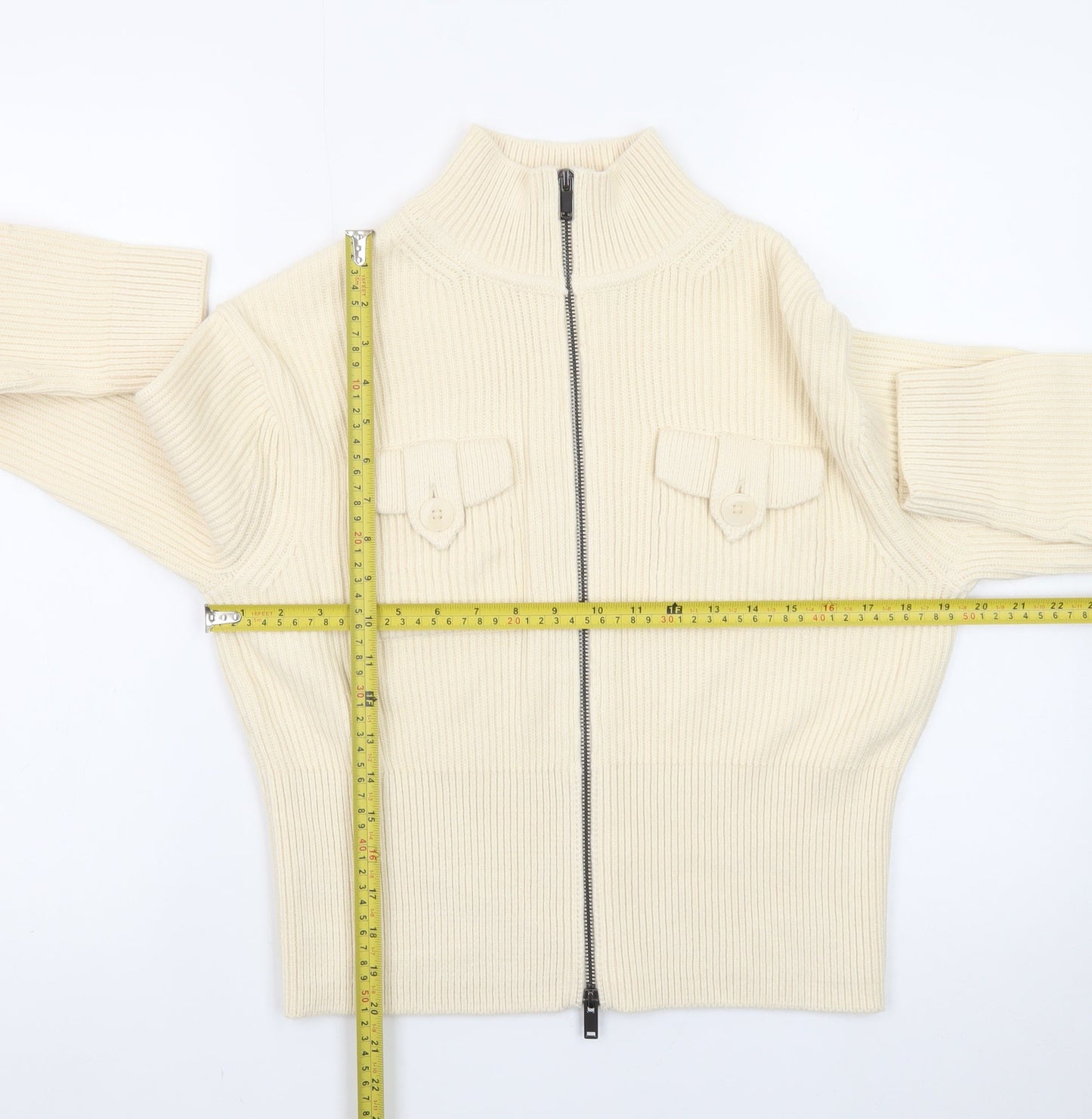 Marks and Spencer Women’s Ivory Full Zip Mock Neck Jumper Size S