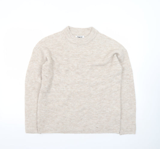 ONLY Women's Beige Cotton Blend Mock Neck Jumper Size S