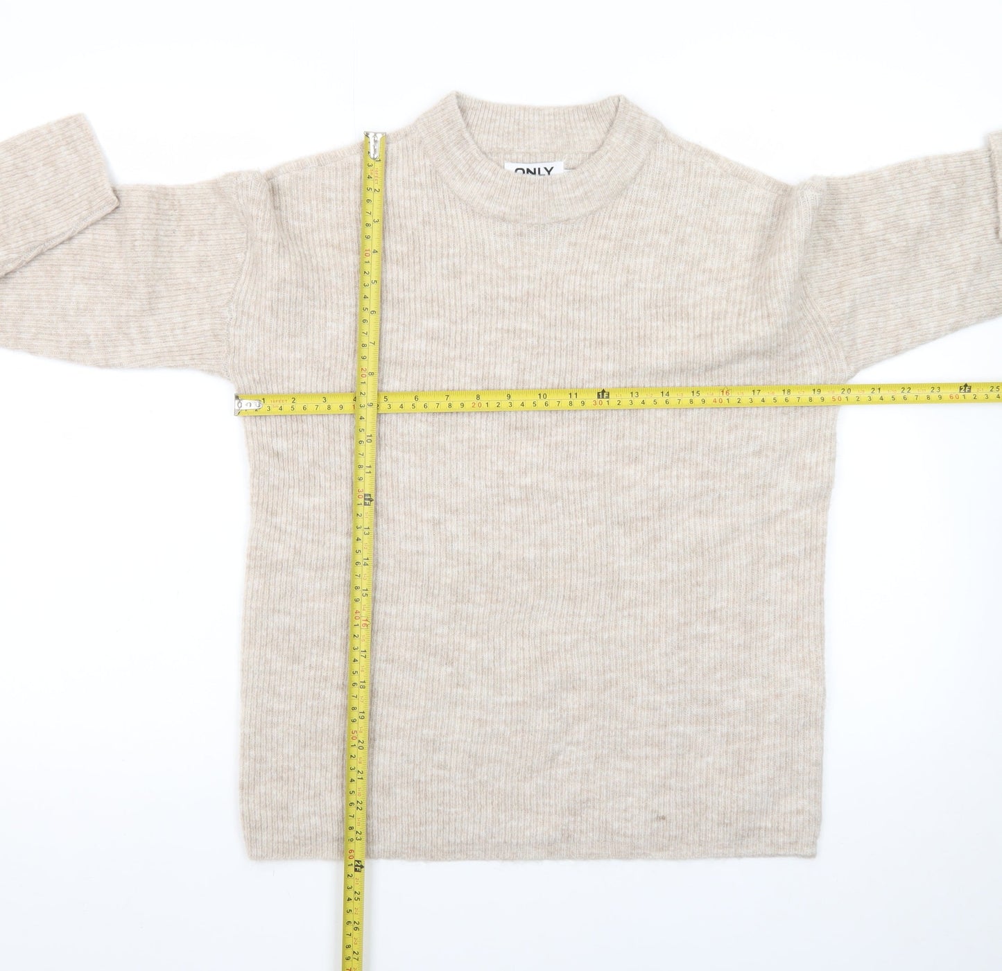 ONLY Women's Beige Cotton Blend Mock Neck Jumper Size S