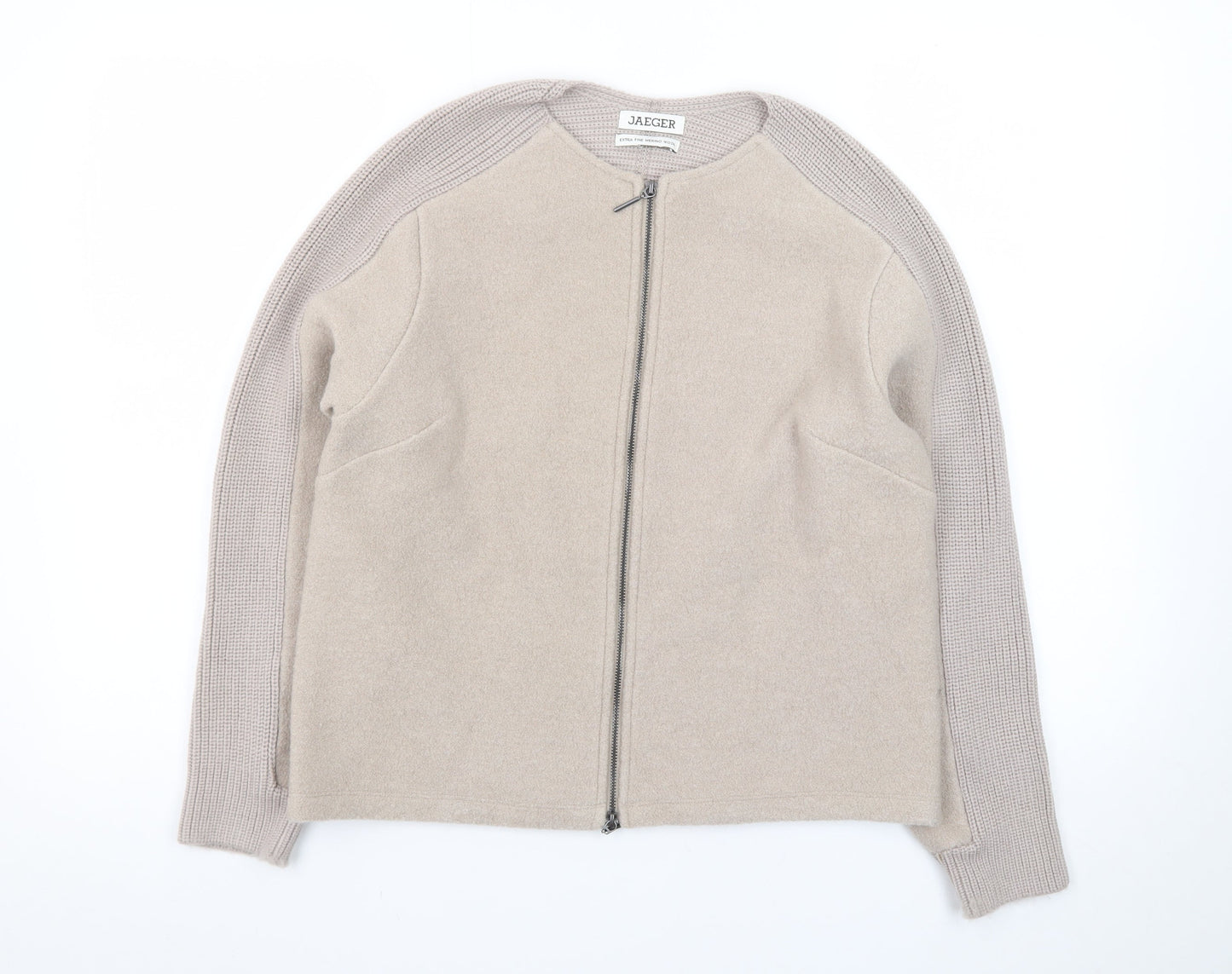 Jaeger Women Beige Wool Full Zip Cardigan S