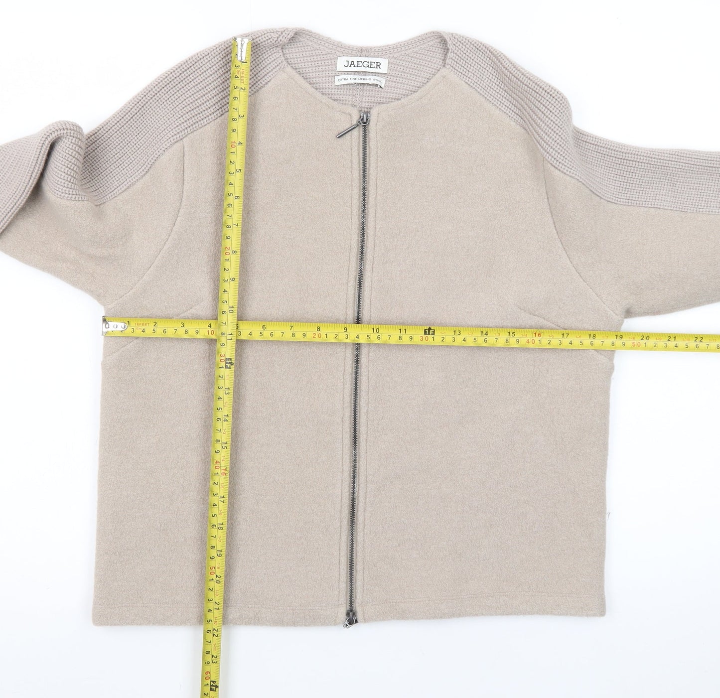 Jaeger Women Beige Wool Full Zip Cardigan S